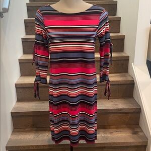 Cupio Striped Midi Dress in Red, Navy and Pink